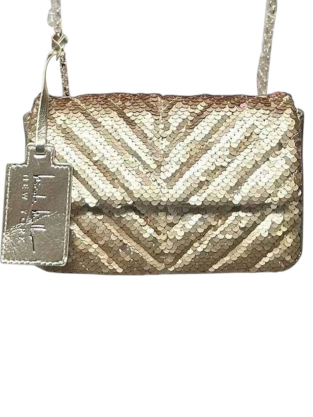Nicole Miller NWT Gold sequin chevron crossbody bag